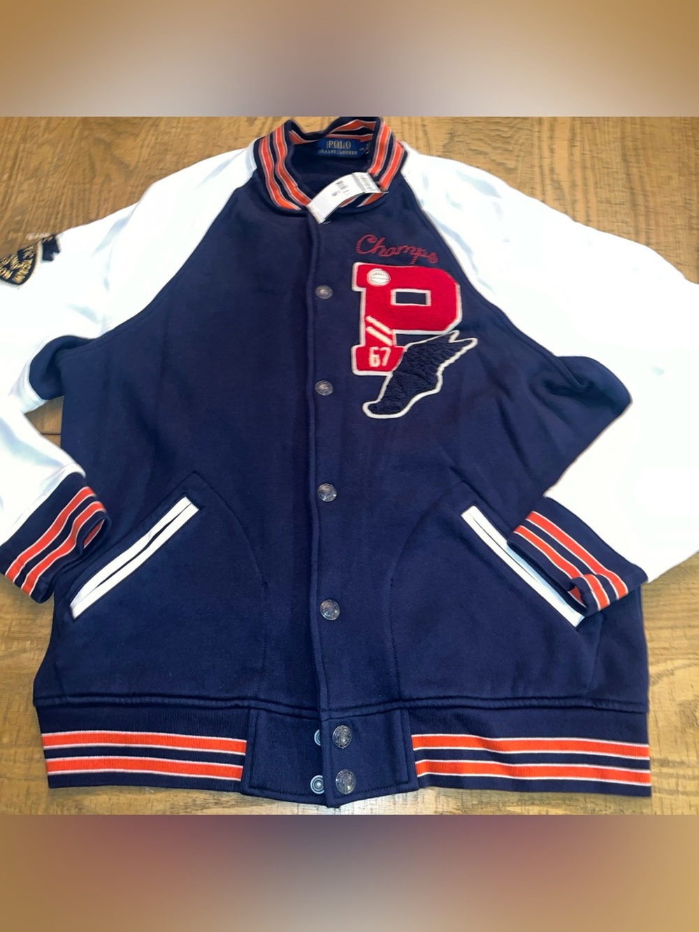 Polo Ralph Lauren Bulldog Varsity Letterman Stadium Jacket Navy Blue Medium M